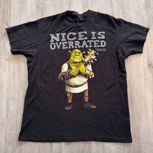 Universal Studios Shrek 4-D Nice Is Overrated Black Graphic T-Shirt Mens Large L